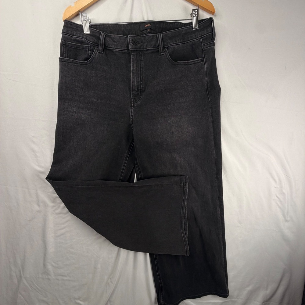 Quince Wide Leg Jeans 33 Black High Rise Premium Denim 2003